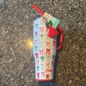 Swig Bow Tumbler with Red Handle and charm 40oz